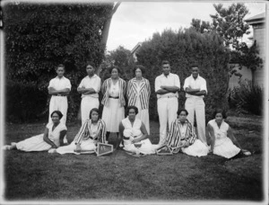 Young Maori tennis team and trophy, probably Napier/Hastings district
