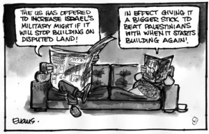 "The US has offered to increase Israel's military might if it will stop building on disputed land!" "In effect giving it a bigger stick to beat Palestinians with when it starts building again!" 14 November 2010