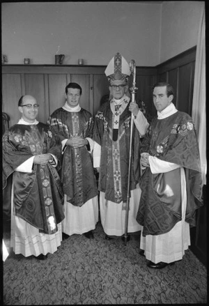 Cardinal McKeefry and three newly ordained Roman Catholic priests