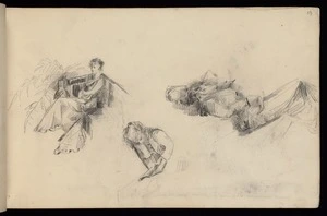 Hodgkins, Frances Mary 1869-1947 :[Woman seated beside fern. Woman sleeping. Woman reading. 1887]