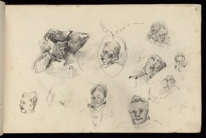Hodgkins, Frances Mary 1869-1947 :[Boy sleeping. Locket. Sketches of heads. 1887]