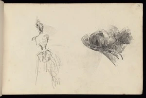 Hodgkins, Frances Mary 1869-1947 :[Back view of woman. Man sleeping. 1887]