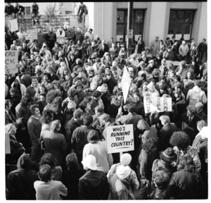 Protest by a huge crowd of members of various trade unions allied with a 24 hour stoppage called by the Trades Council, Wellington