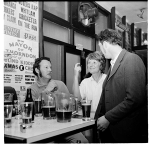 Inside a pub, probably the Shamrock Hotel, Thorndon