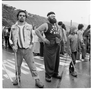 Māori Land March en route down towards Aotea Quay to Parliament, 13 October 1975
