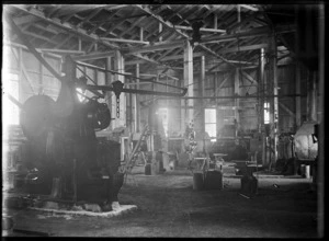 Interior view of the blacksmith's shop, Invercargill Railway Workshops