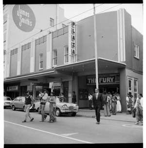 Outside the Plaza Theatre in Manners Street, Wellington