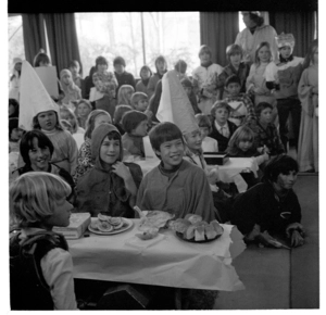 Karori West Normal School children wearing medieval-styled costumes