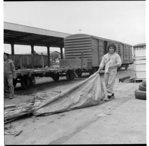 Unloading wagons from a train, possibly in Auckland