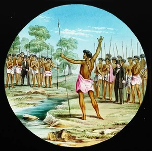 Artist unknown :Reconciliation of tribes, New Zealand. London, W E & F Newton, [ca 1852-1857]