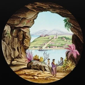 Artist unknown :Wanganui and cave New Zealand. London, W E & F Newton, [ca 1852-1857]