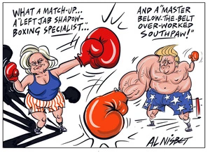 Hillary Clinton and Donald Trump in boxing fight