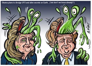 Hillary Clinton and Donald Trump as alien beings