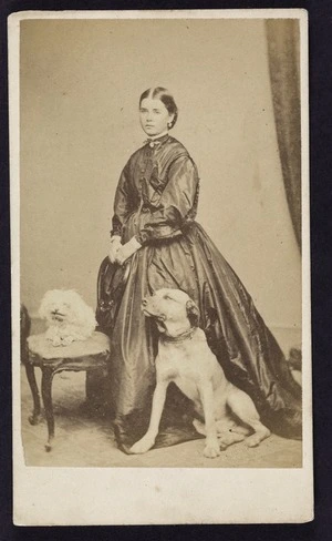 Webster, Hartley, fl 1852-1900 :Portrait of unidentified woman with dogs