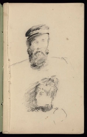 Hodgkins, Frances Mary 1869-1947 :[Man wearing cap. Woman. ca 1890]