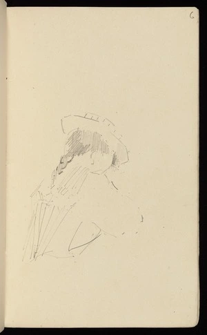 Hodgkins, Frances Mary 1869-1947 :[Girl with plaited hair wearing hat, from behind. ca 1890]