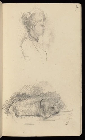 Hodgkins, Frances Mary 1869-1947 :Chappie [dog. Profile of woman with eyeglass. ca 1890]