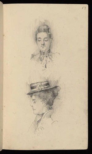 Hodgkins, Frances Mary 1869-1947 :[Woman looking down. Woman wearing hat. ca 1890]