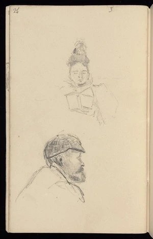 Hodgkins, Frances Mary 1869-1947 :[Woman reading. Man with beard wearing cap. ca 1890]