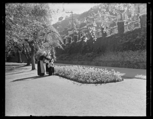 Dutch people looking at tulips in the Wellington Botanic Garden