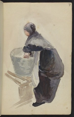 Hodgkins, Frances Mary, 1869-1947 :[Phemie doing the laundry. ca 1890]