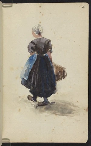 Hodgkins, Frances Mary 1869-1947 :[Dutch woman with blue apron and basket. ca 1890]