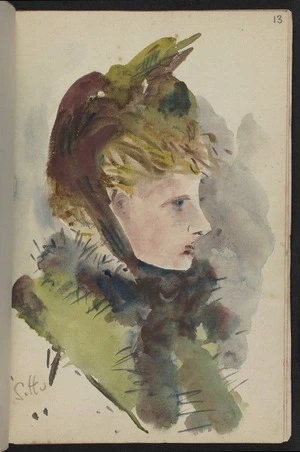 Hodgkins, Isabel Jane 1867-1950 :[Blonde woman wearing bonnet. ca 1890]