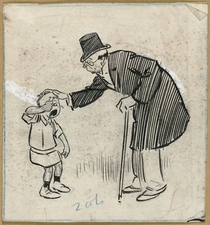 Low, David Alexander Cecil, 1891-1963 :[Elderly man comforting crying child ca 1910]