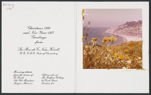 Nan Kivell, Rex de Charembac (Sir), 1898-1977 :[Christmas card]. Flowering hillside from the terrace of `El Farah', 276 Old Mountain, Tanger, Morocco. 1977