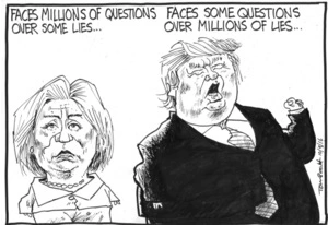 Faces millions of questions over some lies. Faces some questions over millions of lies.