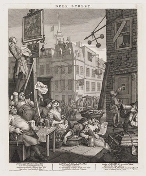 Hogarth, William, 1697-1764 :Beer Street. Design'd by W Hogarth. Publish'd according to Act of Parliament Feb 1 1751. Price 1s.