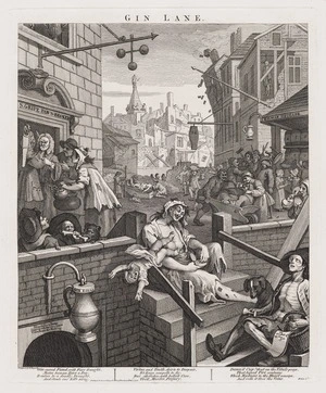 Hogarth, William, 1697-1764 :Gin Lane. Design'd by W Hogarth. Publish'd according to Act of Parliament Feb 1 1751. Price 1s.