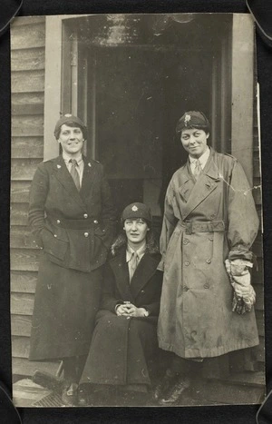 Three unidentified women in uniform, possibly at Brockenhurst, England, during World War One