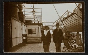 Nathaniel Arthur Pearce with one of his sisters on the deck of a ship