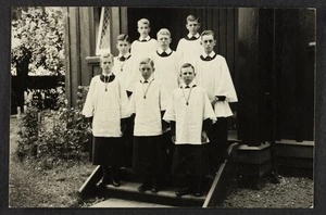 Boys standing outside church