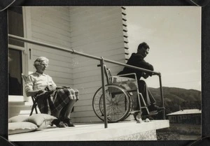 John David Stout and his mother Agnes Isobel Stout on his porch