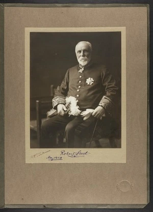 Portrait of Sir Robert Stout in uniform with medals