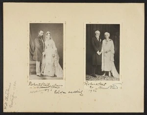 Portraits of Sir Robert and Lady Anna Paterson Stout taken on their wedding day and golden wedding anniversary