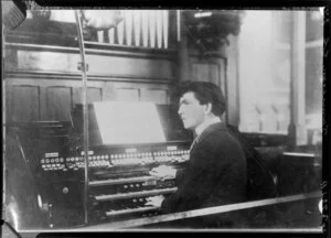 Ernest C Jamieson at the organ in the Cathedral in Napier