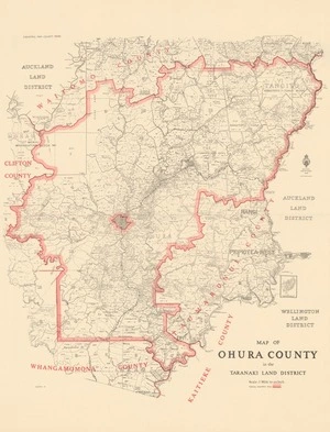 Map of Ohura County in the Taranaki Land District.