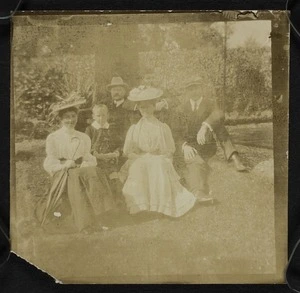 Stout family portrait of two women , two men and a boy