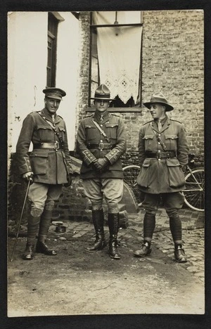 Robert Stout, Captain Ellis, and Downey, in army uniform while serving in France during World War One