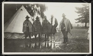 Robert Stout with four soldiers at a camp in New Zealand