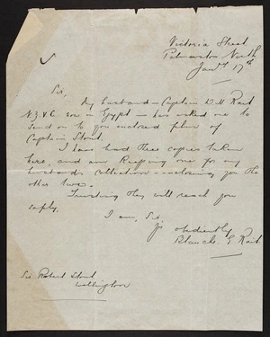 Letter from Blanche E Rait to Sir Robert Stout