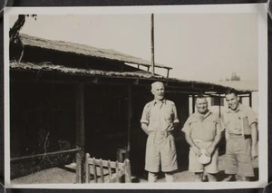 Thomas Duncan McGregor Stout with two unidentified men, 1 New Zealand General Hospital (NZGH), Helmieh, Egypt, during World War Two