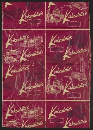 Kirkcaldie & Stains Ltd: Kirkcaldie's; Kirkcaldie & Stains first 100 years, 1863-1963. First in Wellington [Red wrapping paper. 1963]