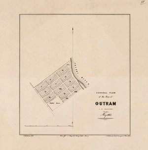 General plan of the town of Outram [electronic resource] C.W. Mountfort, surveyor, May 1862 ; D. Henderson, Delt.