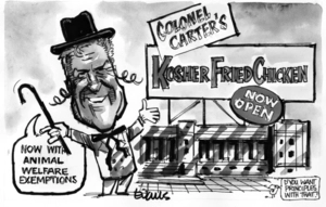 COLONEL CARTER'S KOSHER FRIED CHICKEN. "Now with animal welfare exemptions" 29 November 2010