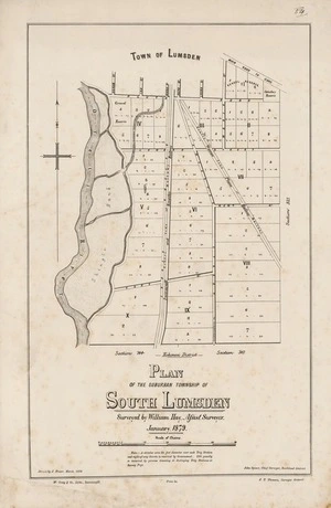 Plan of the suburban township of South Lumsden / surveyed by William Hay, Assist. Surveyor, January 1879; drawn by J. Fraser, March 1879.