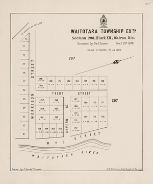Waitotara township extn. [electronic resource] : section 298, block XII, Wairoa Dist. / surveyed by De G. Fraser, Novr. 25th 1878 ; drawn by F. Harold Tronson.